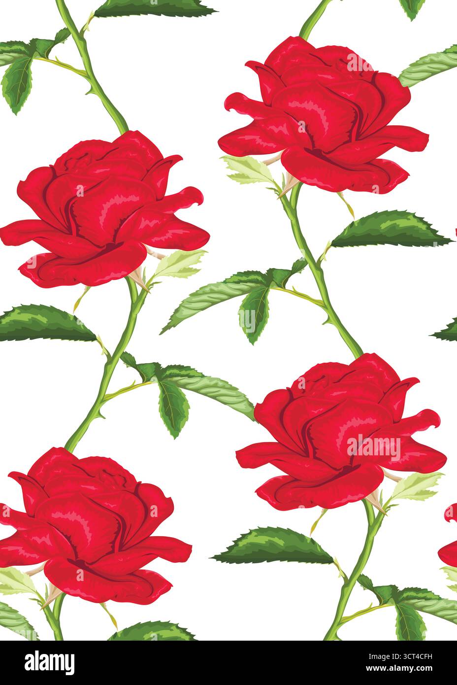 Wunderschöner nahtloser Hintergrund mit Rosen mit Stiel und Blättern Stock Vektor