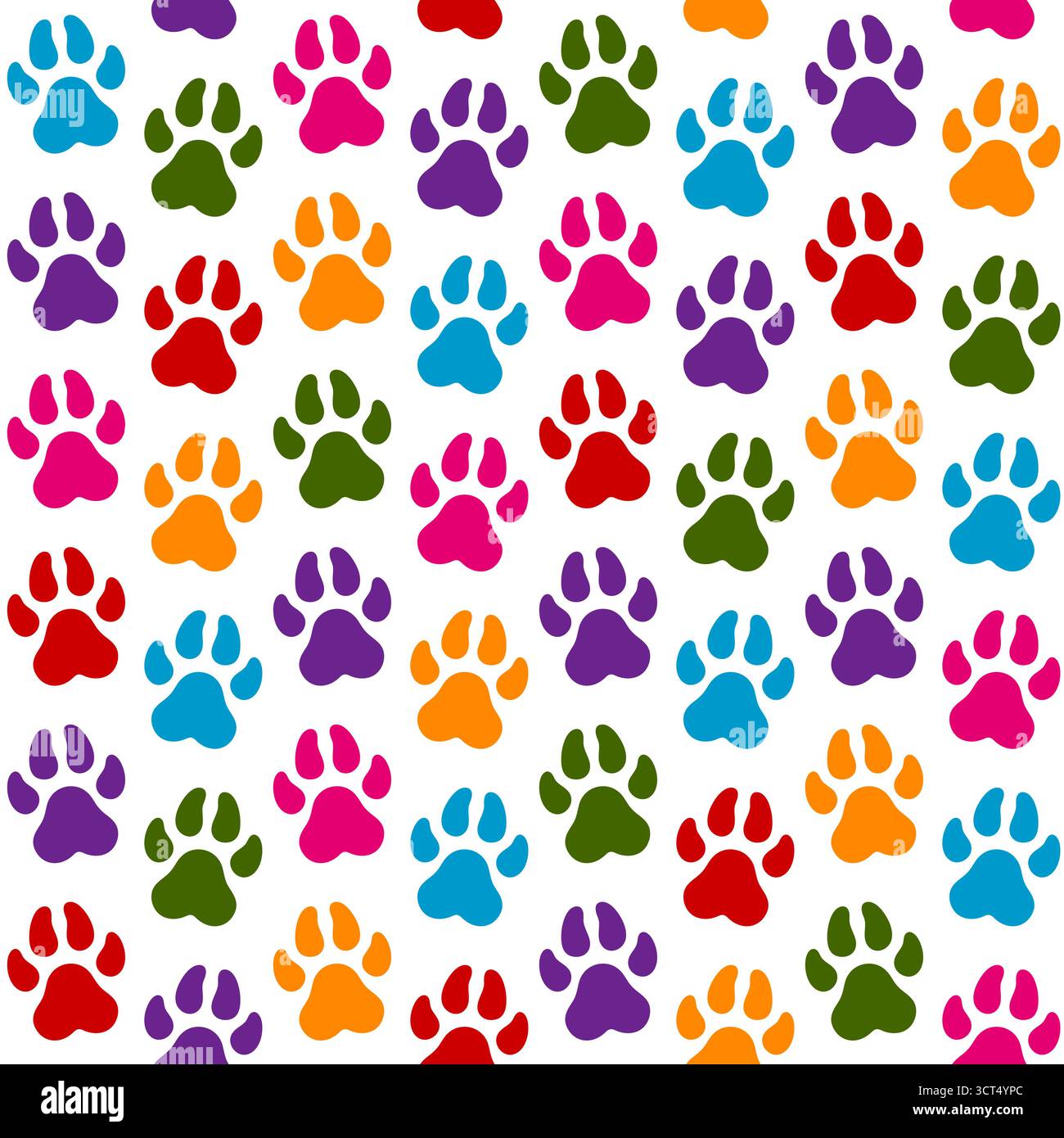 Nahtloses Muster mit Tierpfoten. Farbiger Vektorhintergrund auf weiß. Stock Vektor
