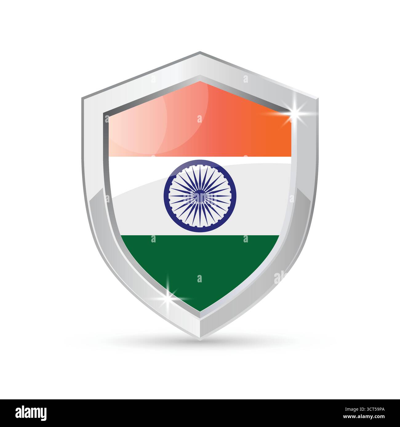 Indien Flaggenschild Logo, indisches nationales Emblem silberne Metallabzeichen Vektor-Illustration Stock Vektor