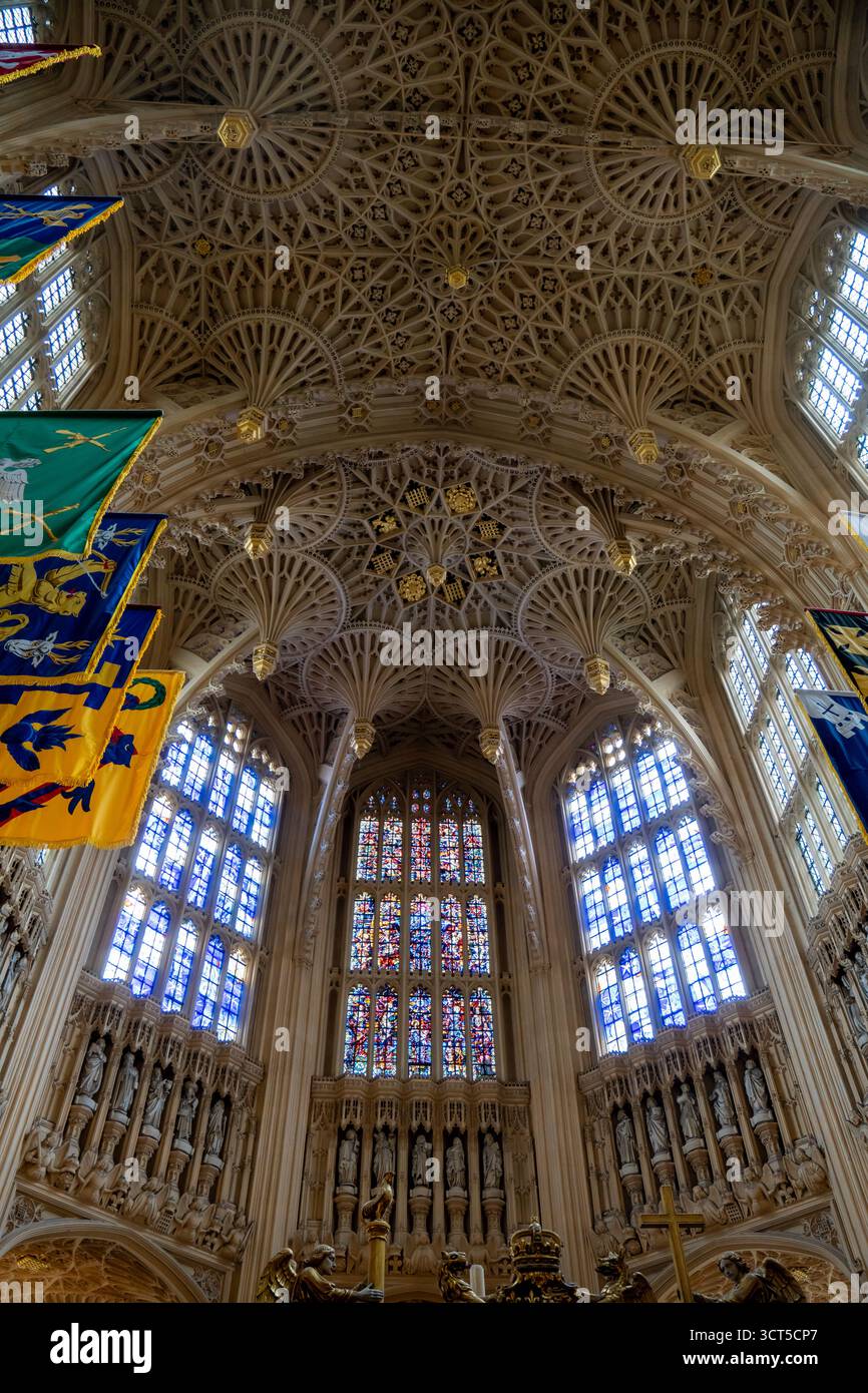 Fächergewölbedecke der Henry VII Lady Chapel, Westminster Abbey, London, Großbritannien Stockfoto