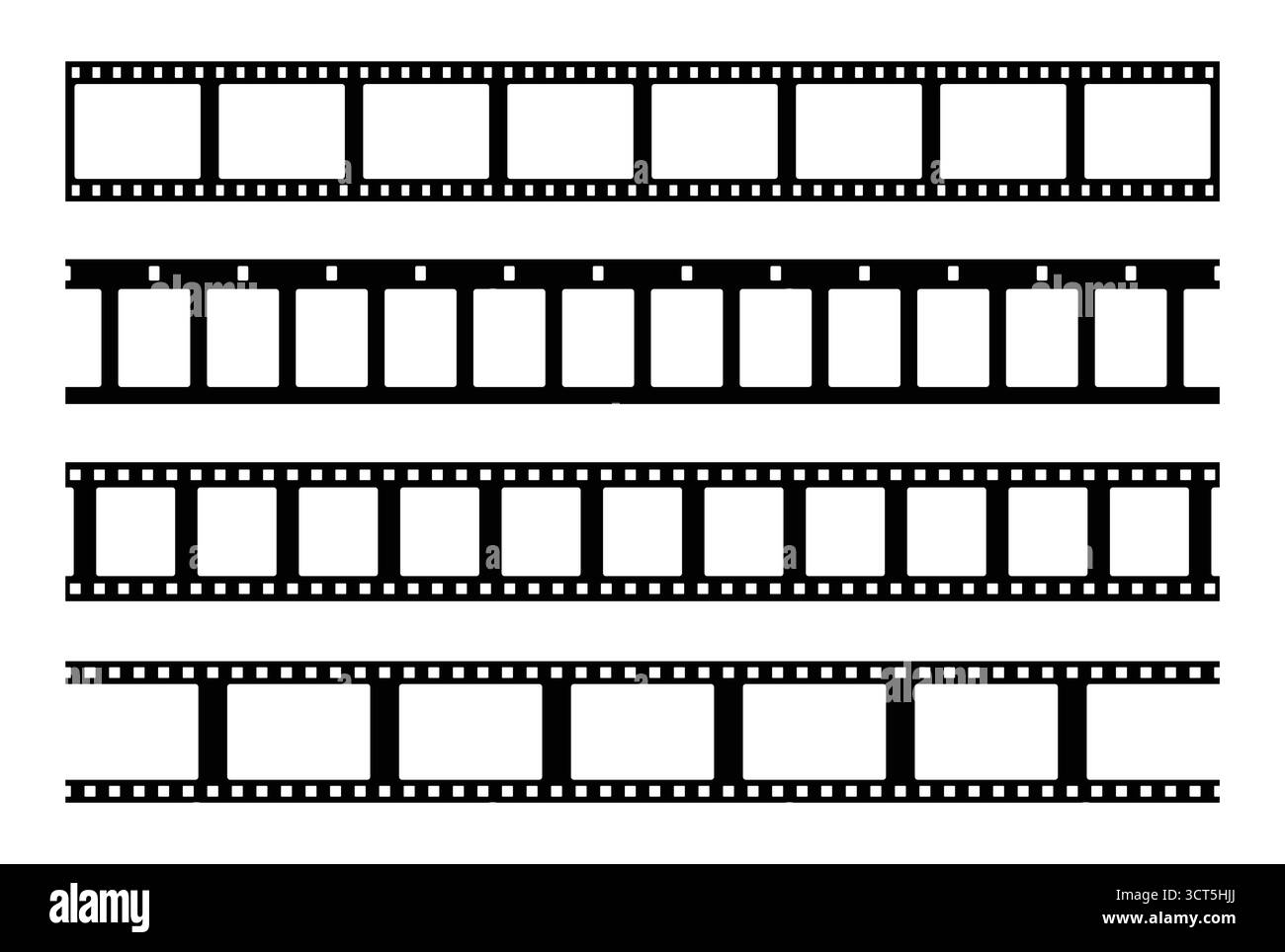 Kamerarolle, Filmstreifen, Filmrolle, Kamerarolle, Fotorahmen nahtlose Rand Set Vektorillustration Stock Vektor