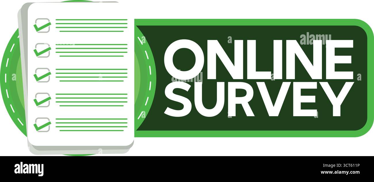 Symbol für die Online-Umfrage mit Checkliste – Abbildung des grünen digitalen Formulars für Feedback und Datenerfassung Stock Vektor