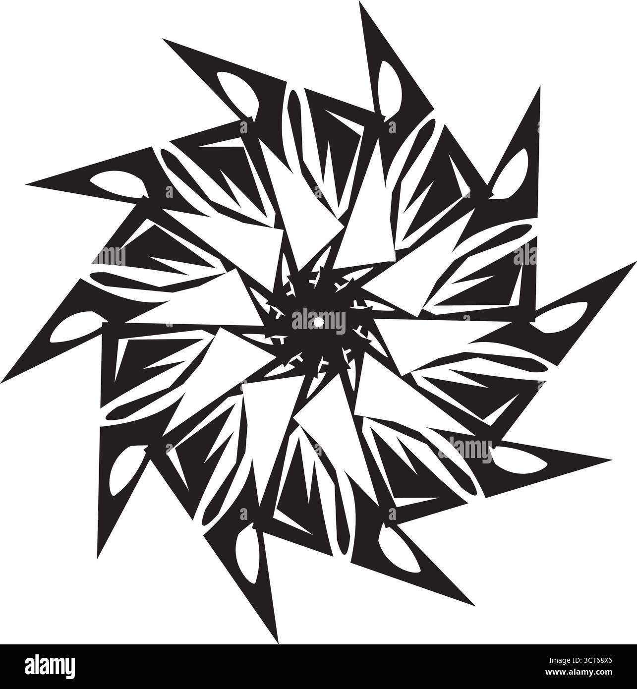 Schwarzweiß-Mandala-Starburst mit symmetrischem geometrischem Muster Stock Vektor