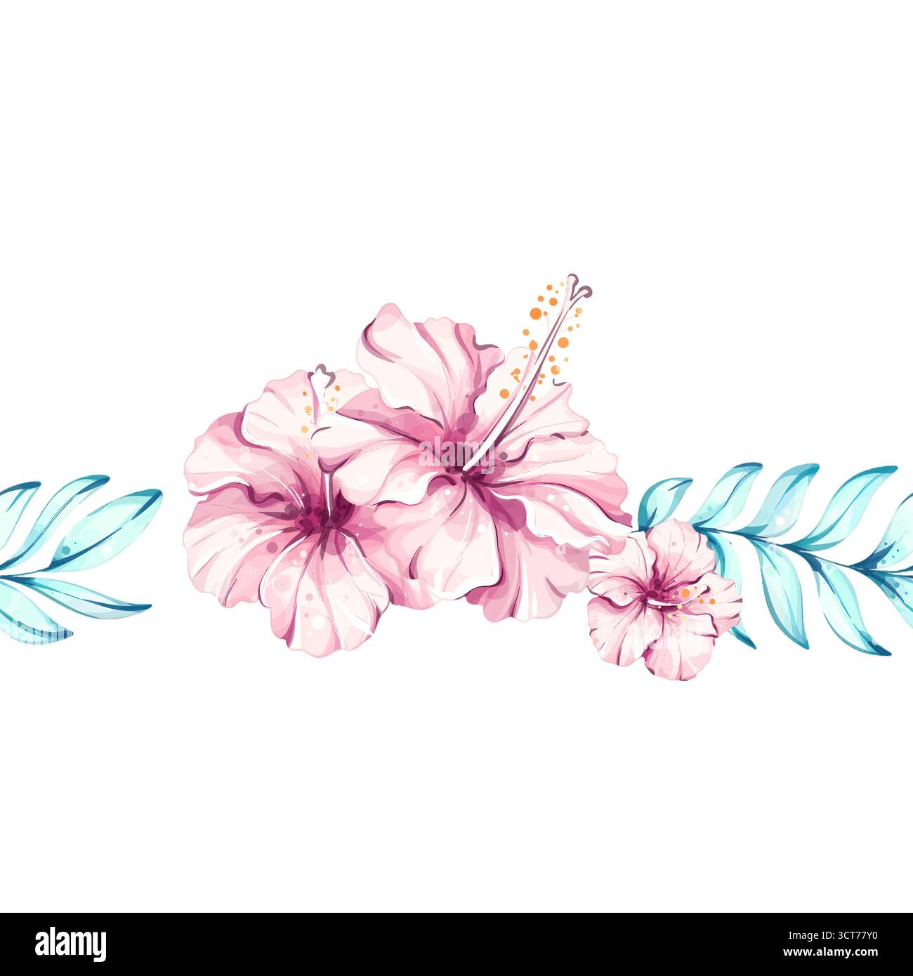 Lebendige, nahtlose Hintergrundtapete mit tropischen Hibiskusblüten und üppigen grünen Blättern, perfekt für Sommerentspannung und Strand Stock Vektor