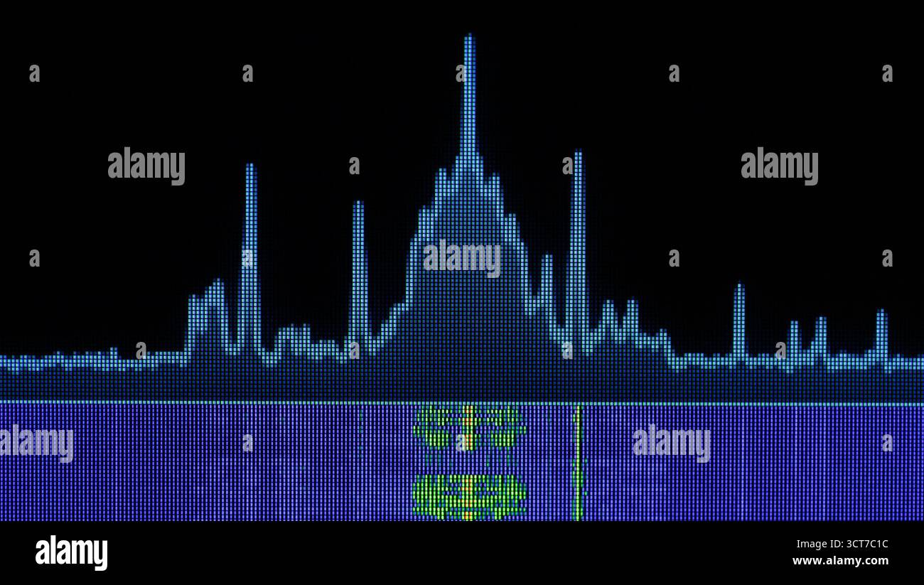 Spektrogramm eines UKW-Radiosendersignals auf dem SDR-Bildschirm des Empfängers Stockfoto