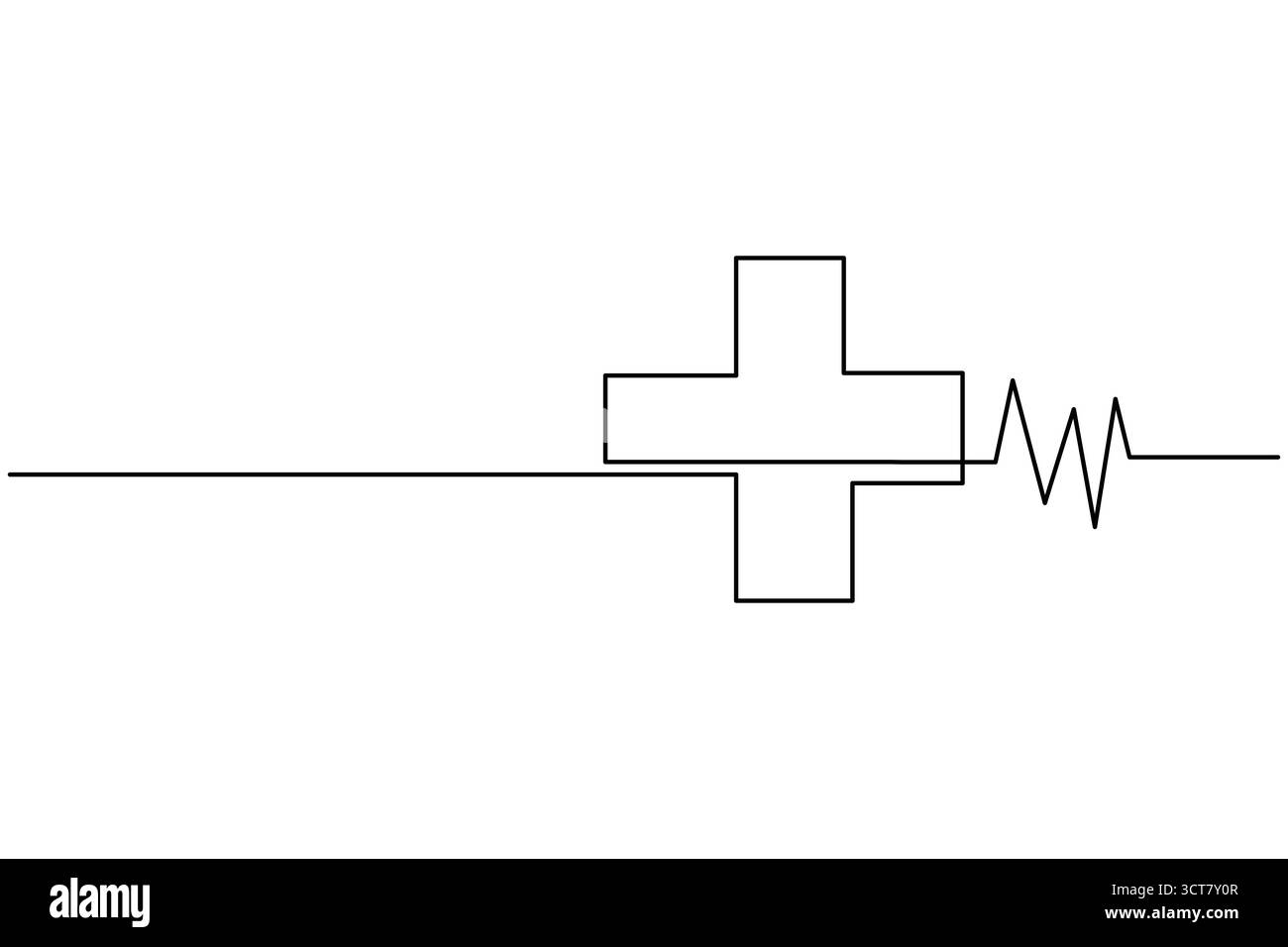 Medizinisches Kreuz und Herzschlag kontinuierliche Linie Zeichnung Healthcare Konzept minimalistisches Design Stock Vektor