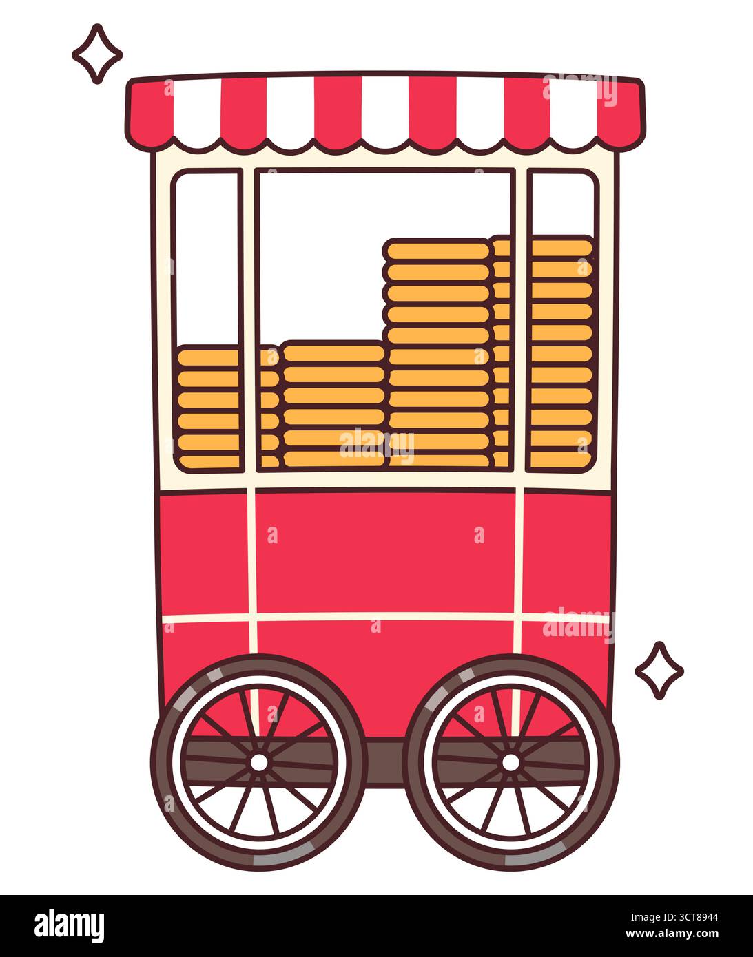 Istanbul Simit Street Food Cart Zeichnung. Traditionelles türkisches Sesam-Bagel-Brot. Cartoon-Kritzelei, handgezeichnete Illustration. Stock Vektor