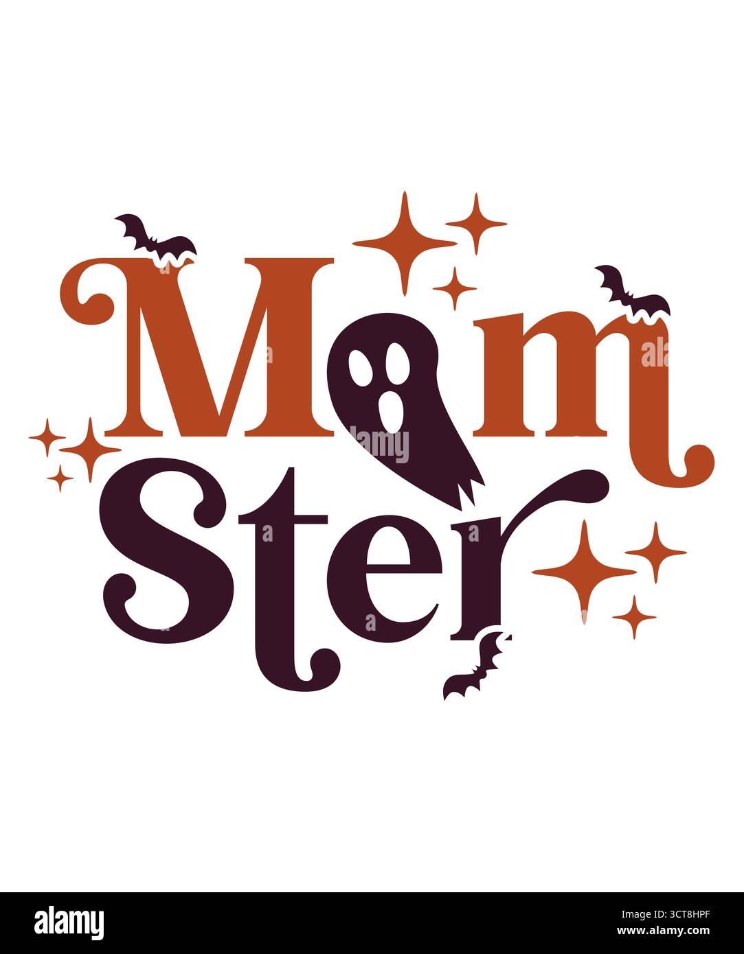 Momster Halloween Typografie Clip Art Design auf einfachem weißen transparenten isolierten Hintergrund für Karte, Hemd, Hoodie, Sweatshirt, Kleidung, Karte, Becher Stockfoto