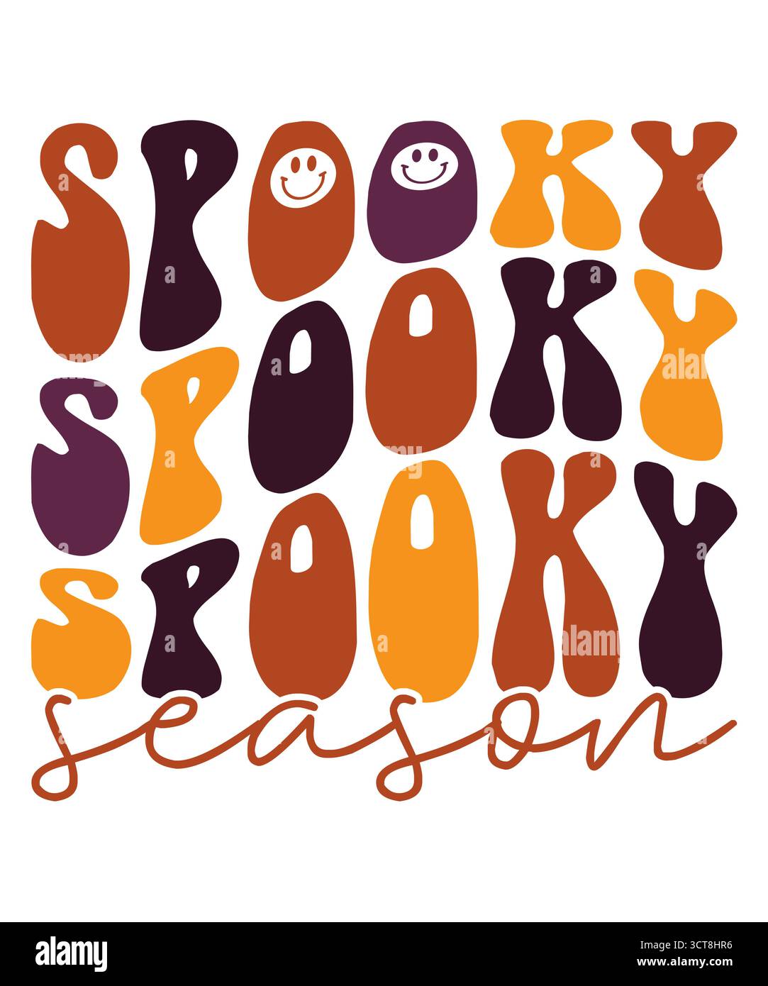 Gruselige Jahreszeit Halloween Typografie Clip Art Design auf einfachem weißen transparenten isolierten Hintergrund für Karte, Hemd, Hoodie, Sweatshirt, Kleidung, Becher Stockfoto