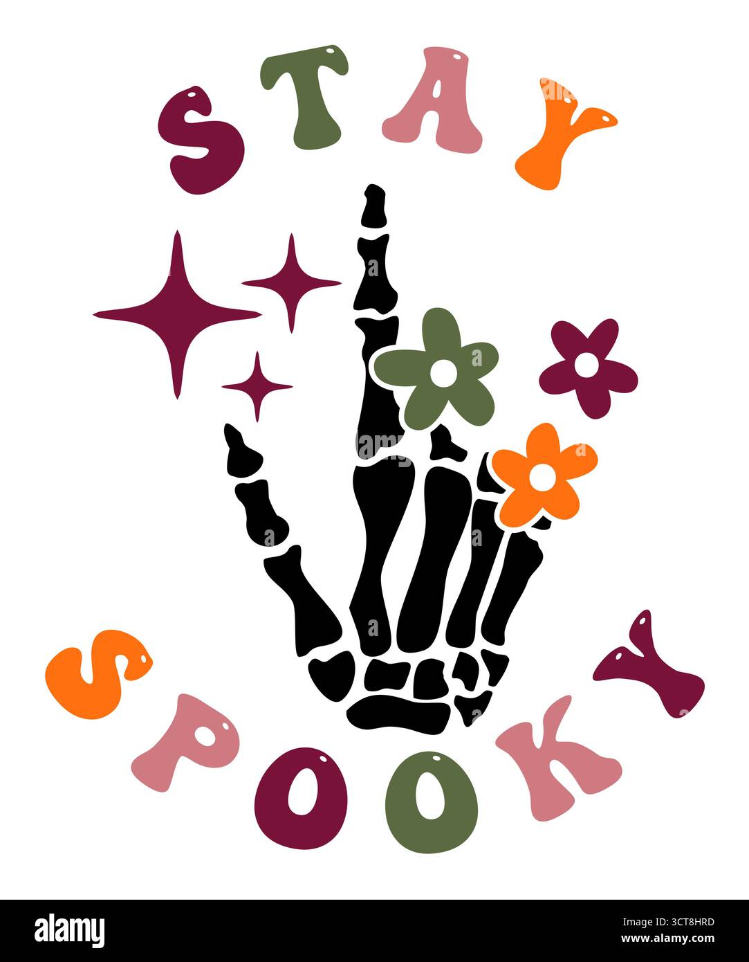 Bleiben Sie gruselig Halloween Typografie Clip Art Design auf einfachem weißen transparenten isolierten Hintergrund für Karte, Hemd, Hoodie, Sweatshirt, Kleidung, Becher Stockfoto