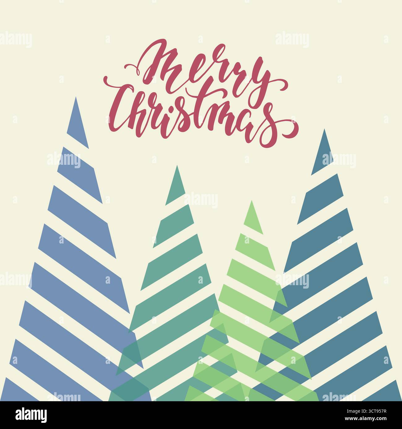Alte, dreieckige Weihnachtsbäume. Handgezeichneter Kalligraphie-Schriftzug „Merry Christmas“. Stock Vektor