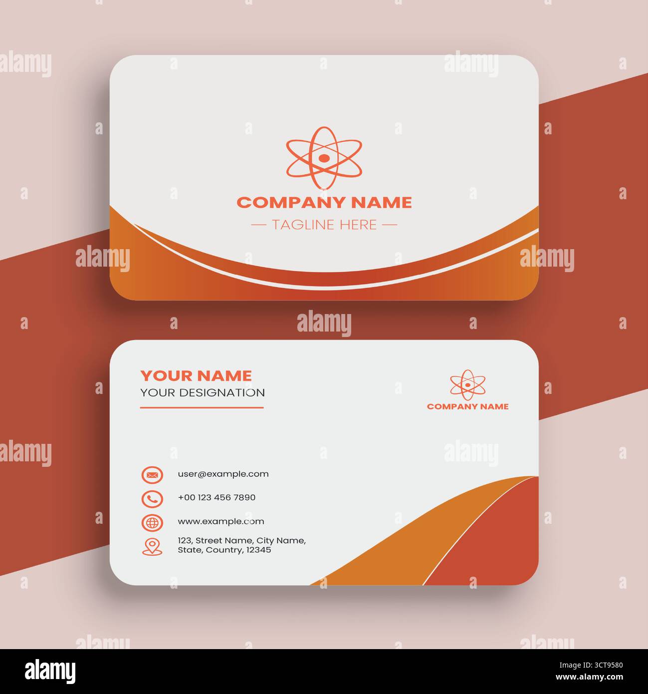 Moderne, Gebogene Orangefarbene Vorlage Für Visitenkarten Stock Vektor
