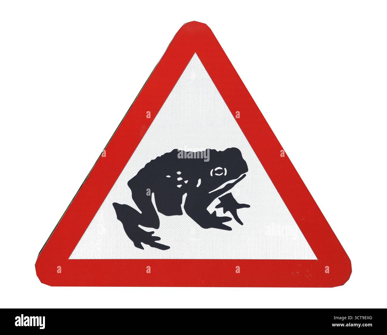 Warnschild für Frösche und - oder Kröten, die die Straße überqueren. Stockfoto