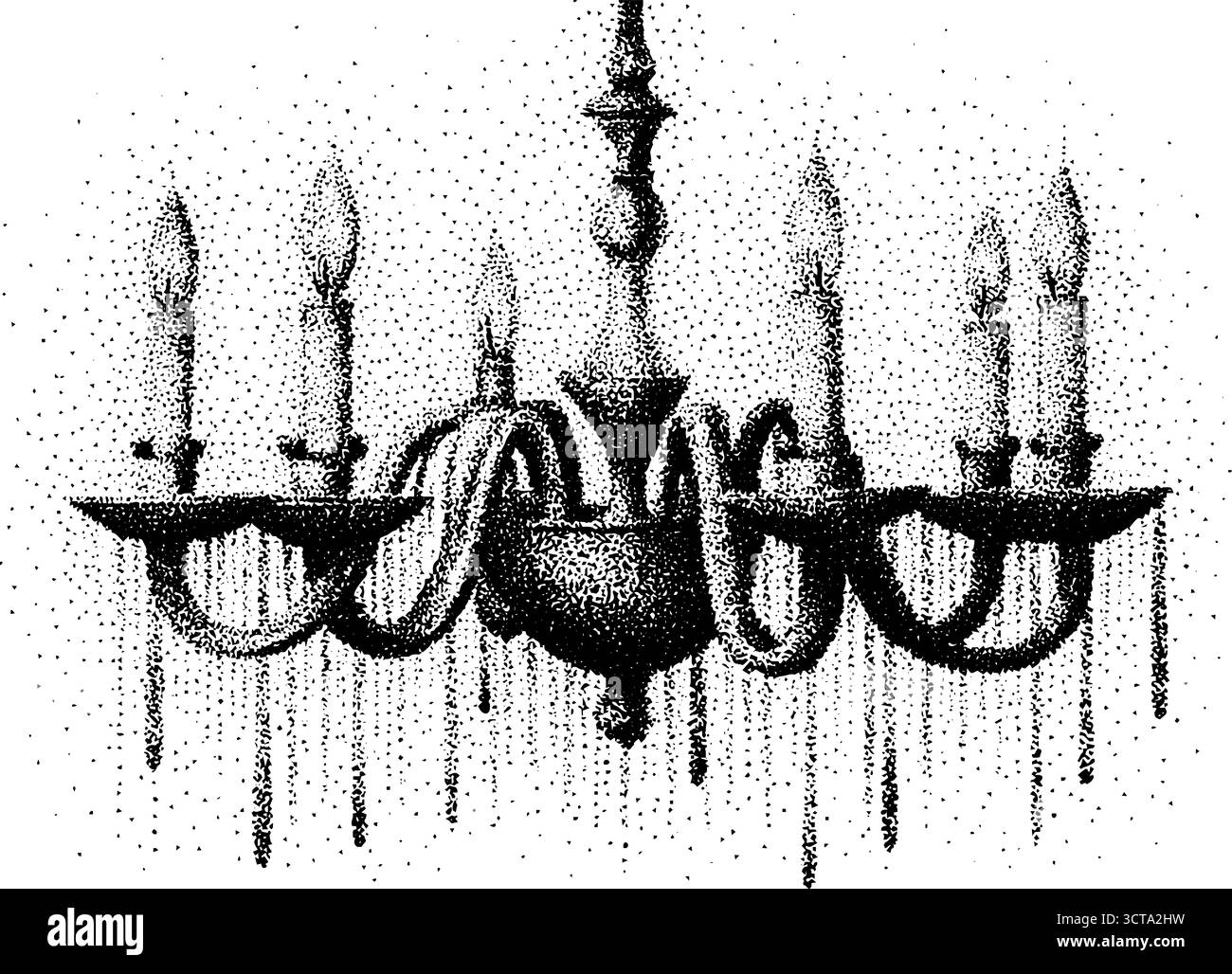Vintage-Dotwork-Illustration eines eleganten Kronleuchters für Kunstdekor. Stock Vektor