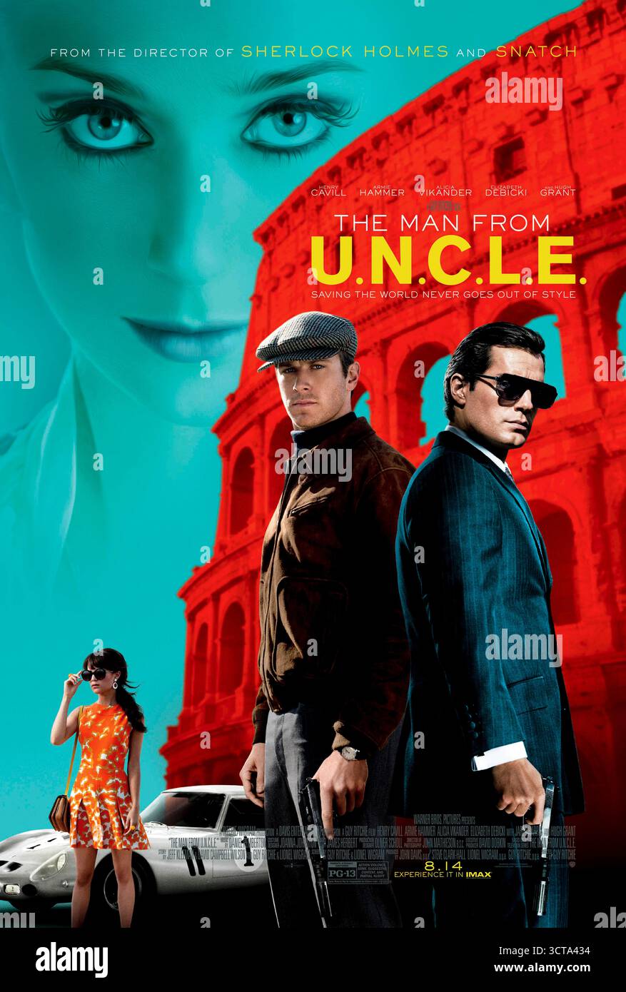 The man from U.N.C.L.E. (2015) von Guy Ritchie mit Henry Cavill, Armie Hammer und Alicia Vikander. Ein CIA-Agent und ein KGB-Agent haben sich im Europa der 1960er Jahre zusammengeschlossen, um eine kriminelle Organisation daran zu hindern, während des Kalten Krieges Atomwaffen herzustellen. US-Poster NUR FÜR REDAKTIONELLE ZWECKE. Quelle: BFA / Warner Bros Stockfoto