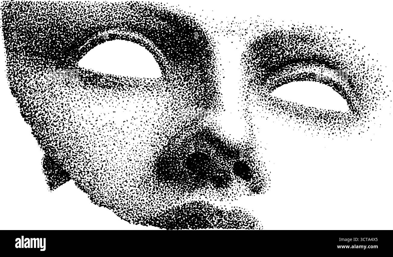 Komplizierte Dotwork-Stippung einer Maske mit Gravureffekt für künstlerische Gestaltung. Stock Vektor