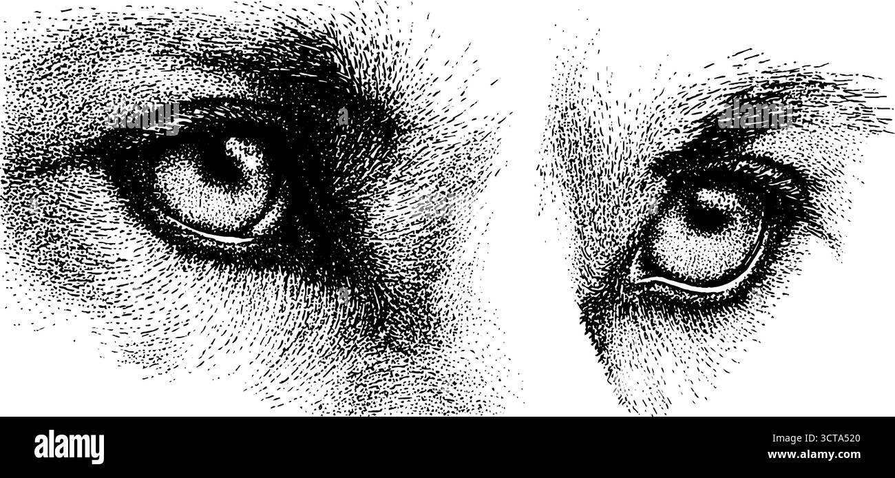 Komplizierte Dotwork-Illustration menschlicher Gesichtshandlungen für Kunst und Design. Stock Vektor