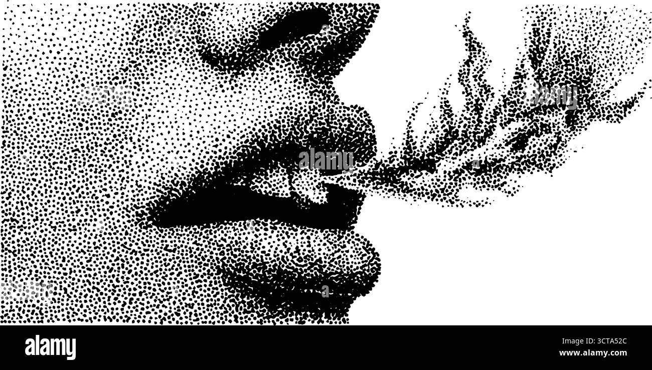 Künstlerische Dotwork-Stippeldarstellung eines Mundraucheffekts. Stock Vektor