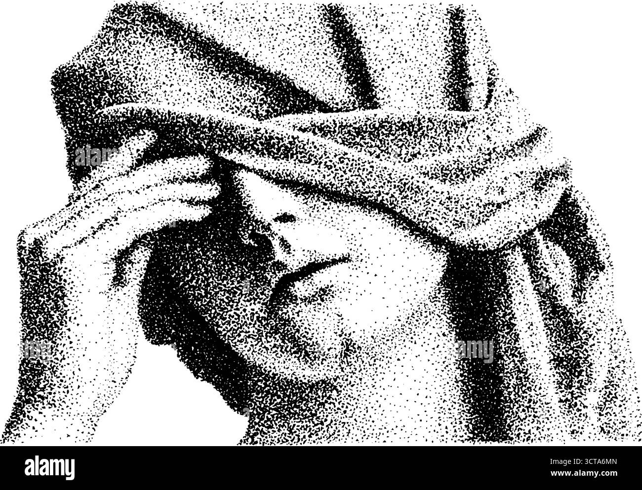 Komplizierte Dotwork-Stippling-Kunst einer verschleierten Frau - Stipple-Effekt für Design. Stock Vektor