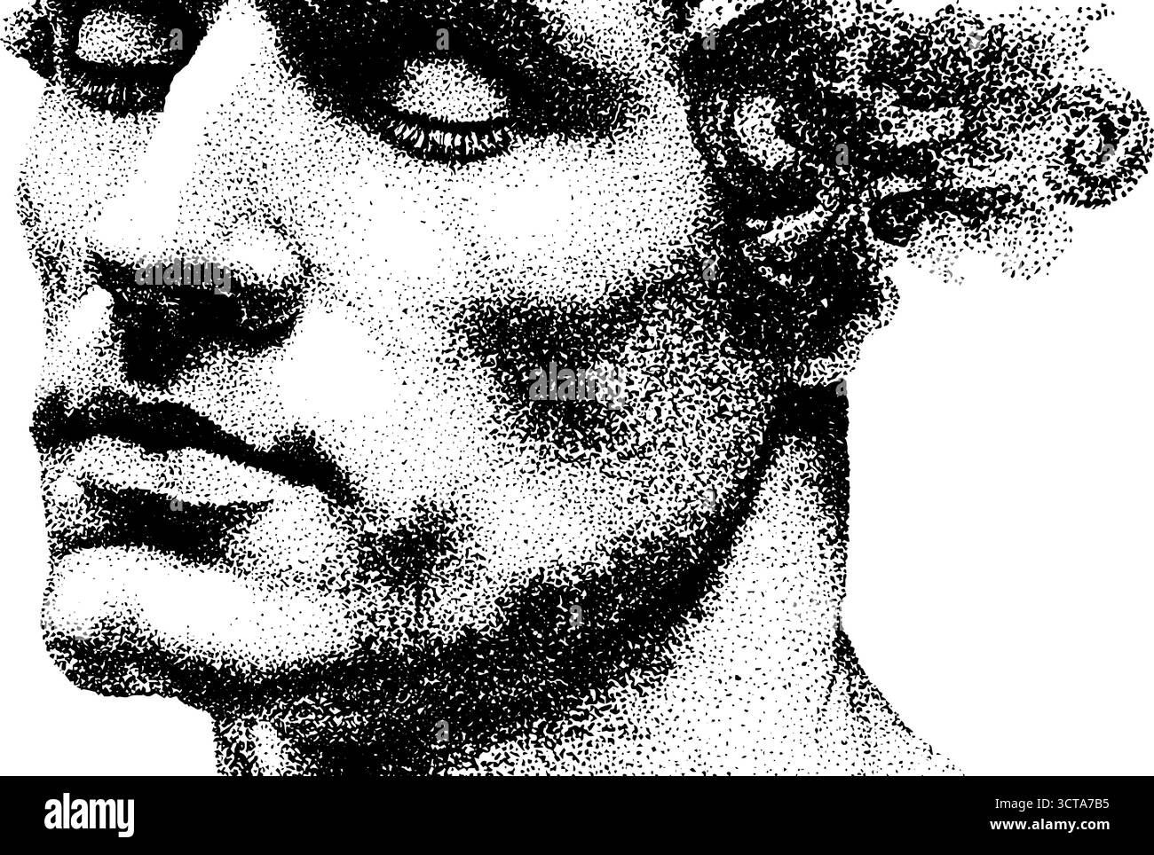 Abstrakte männliche Portraitstipple Dotwork-Illustration mit Rastereffekten für künstlerisches Design. Stock Vektor