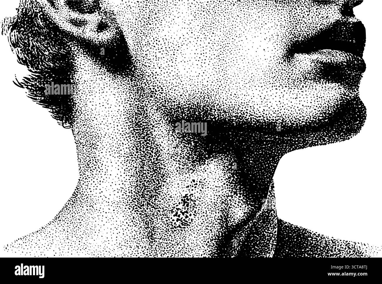 Detaillierte anatomische Dotwork-Illustration des menschlichen Nacken- und Gesichtselements. Stock Vektor