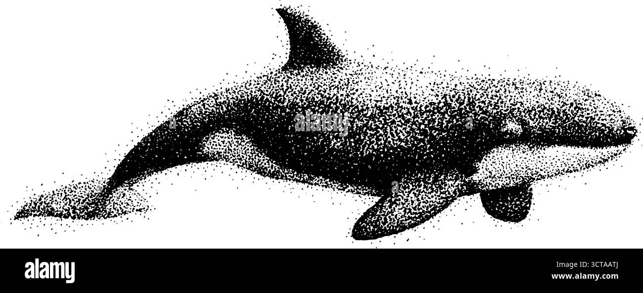 Detaillierte Dotwork-Illustration eines Wals in der ozeanischen Szene. Stock Vektor