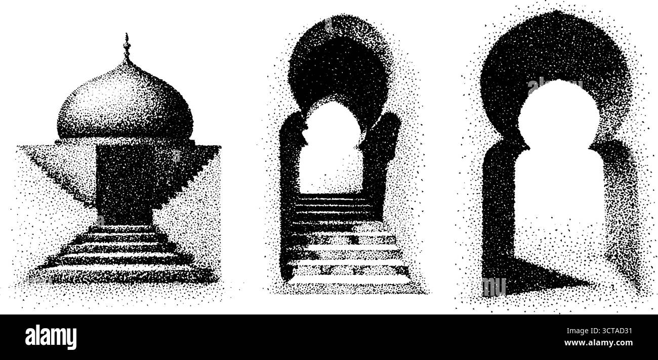 Komplizierte Punktmuster von architektonischen Bögen und Kuppeln für künstlerisches Design. Stock Vektor