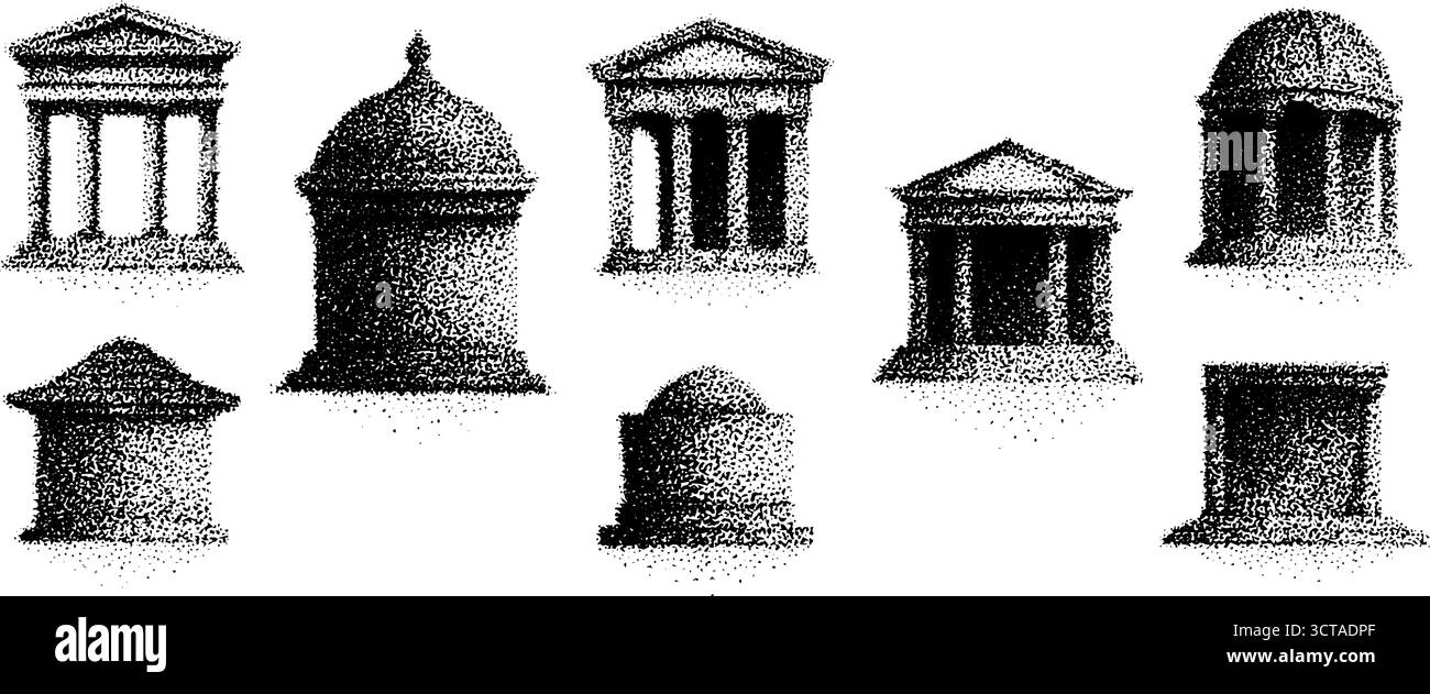 Komplizierte Stipple-Dotwork-Illustration klassischer Architekturstrukturen für Kunst und Design. Stock Vektor