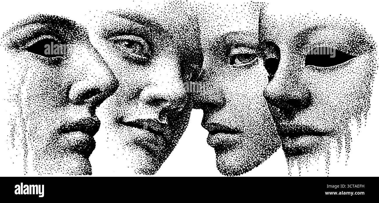 Detaillierte Illustration von Gesichtern mit Masken für künstlerische Gestaltung. Stock Vektor