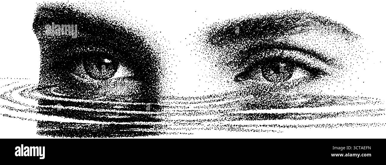 Stippelillustration der Augen über Wasser mit Halbtoneffekt für künstlerische Gestaltung. Stock Vektor