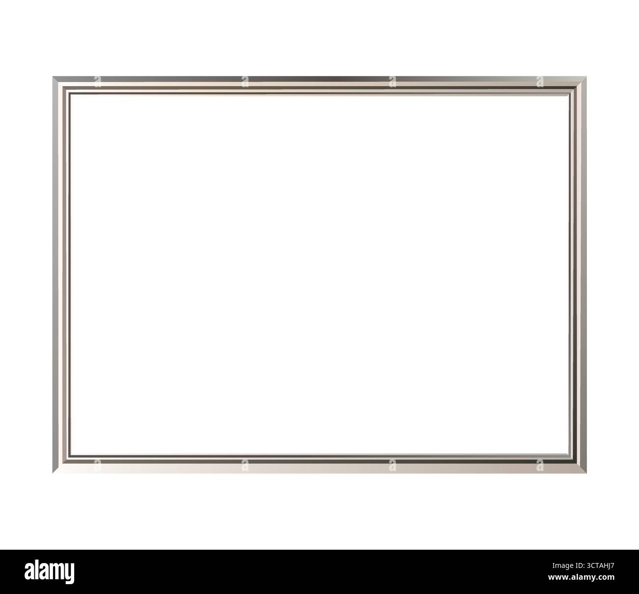 Abbildung eines realistischen Vektorsymbols. Silberner dünner Bilderrahmen, Landschaft isoliert auf weißem Hintergrund. Stock Vektor