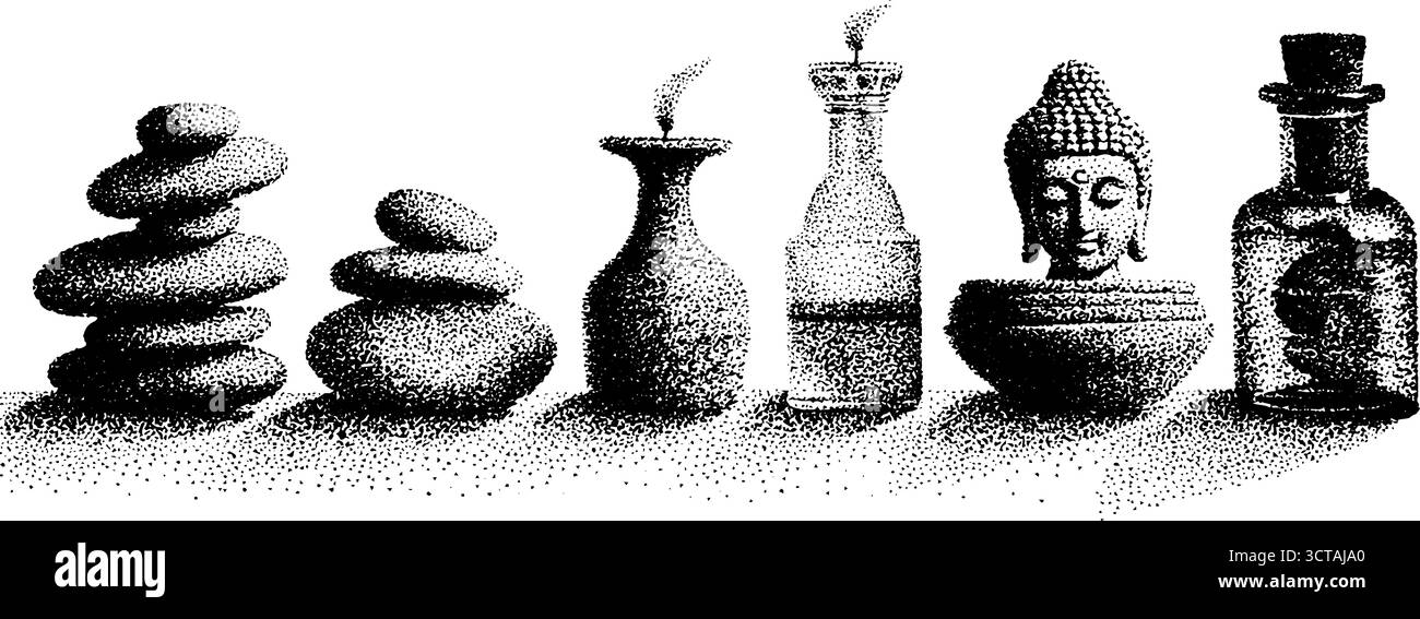 Kerze und buddha-Kunst für Zen und Meditationsdekor. Stock Vektor