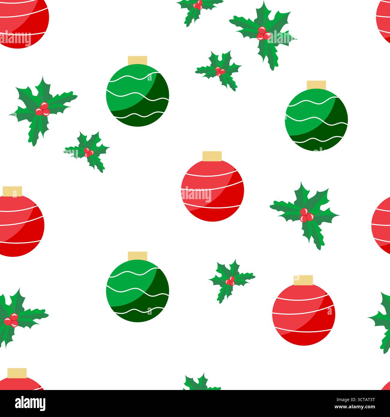 Nahtloses Muster mit Weihnachtskugeln und stechpalme Stock Vektor