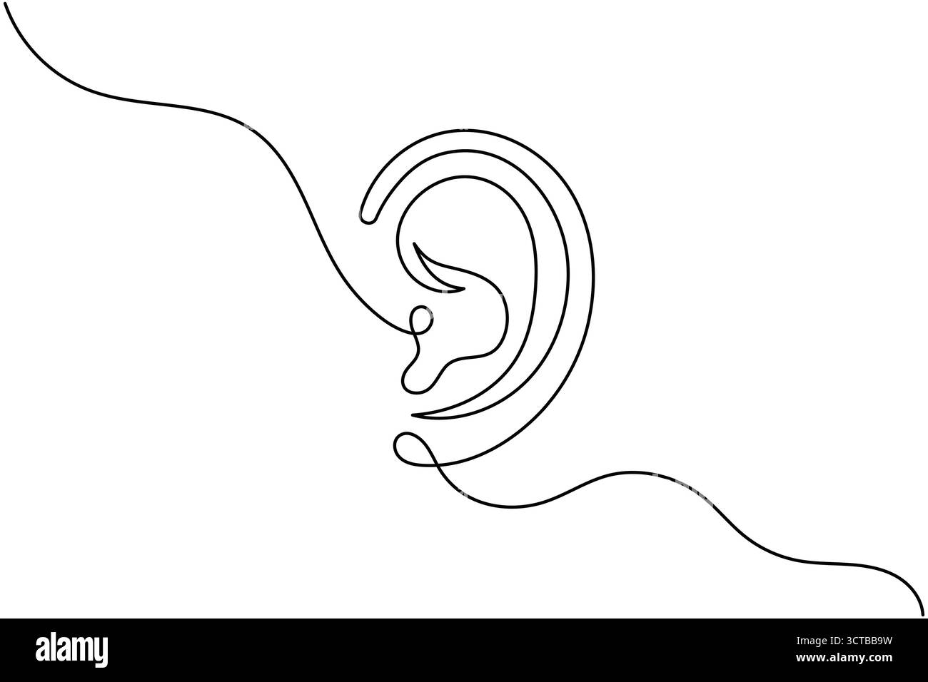 Menschliches Ohr durchgehende eine Linie Zeichnung minimalistischer Stil Umrissvektor Illustration Stock Vektor