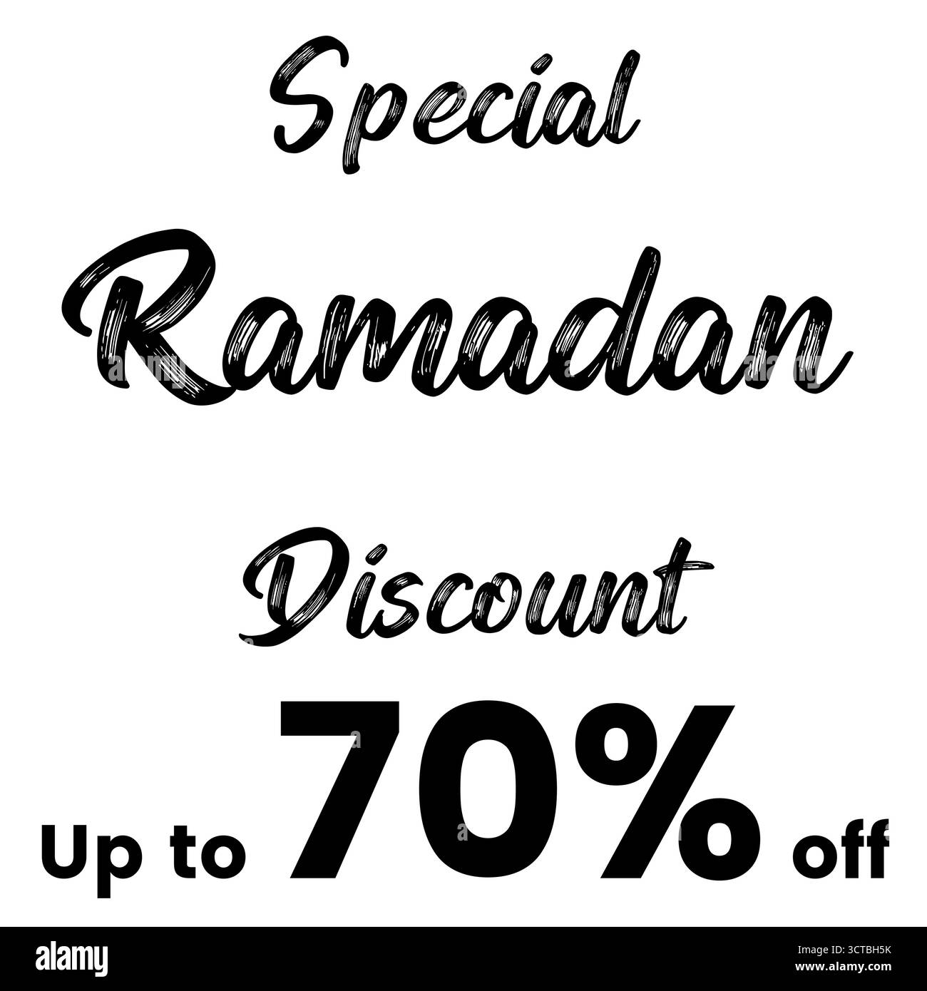Ramadan-Sonderrabatt von bis zu 70 %, großes Werbebanner für Kunden, festliches Angebot mit weißem Hintergrund, perfekt für Social-Media-Werbung. Stock Vektor