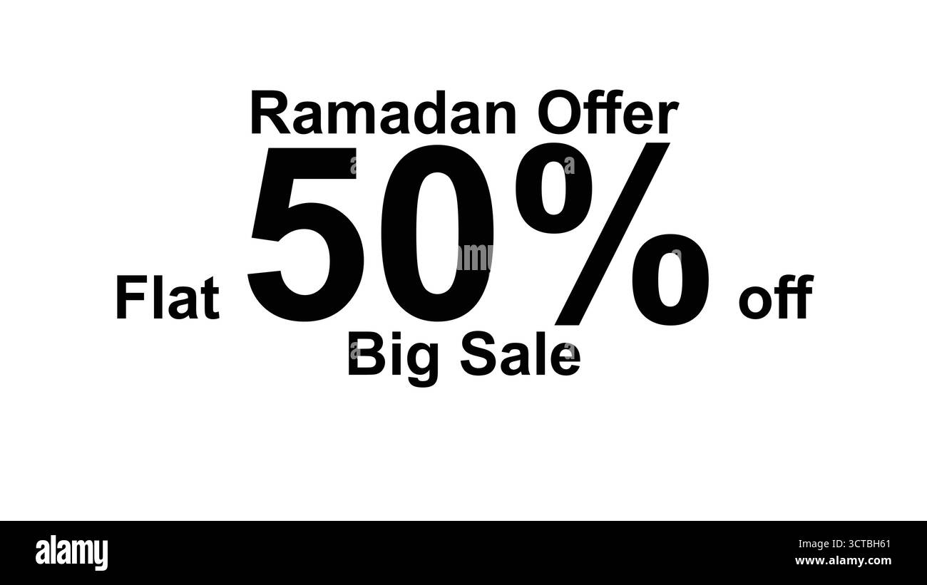 Ramadan-Sonderangebot: 50 % flacher Rabatt, großes Poster-Design mit weißem Hintergrund, perfekt für Social-Media-Aktionen. Stock Vektor
