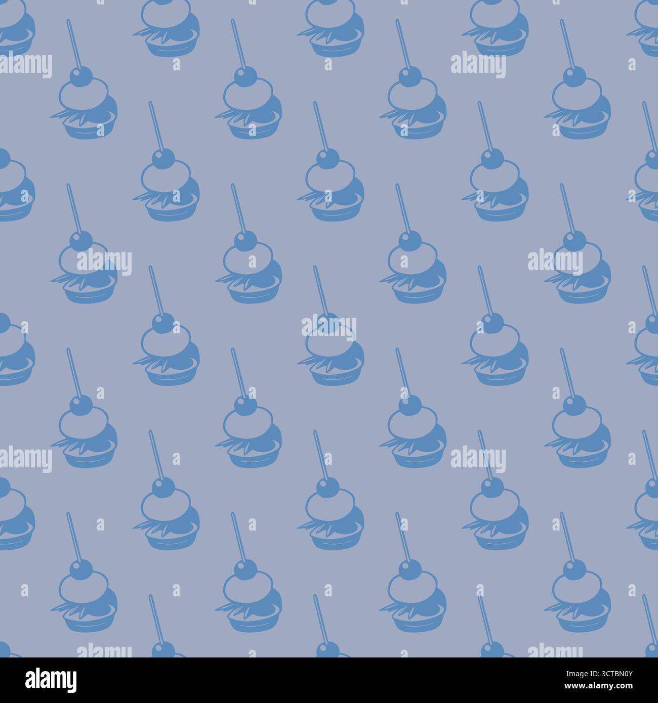 Nahtloses Muster mit blauen Cupcakes auf pastellfarbenem Hintergrund Stock Vektor