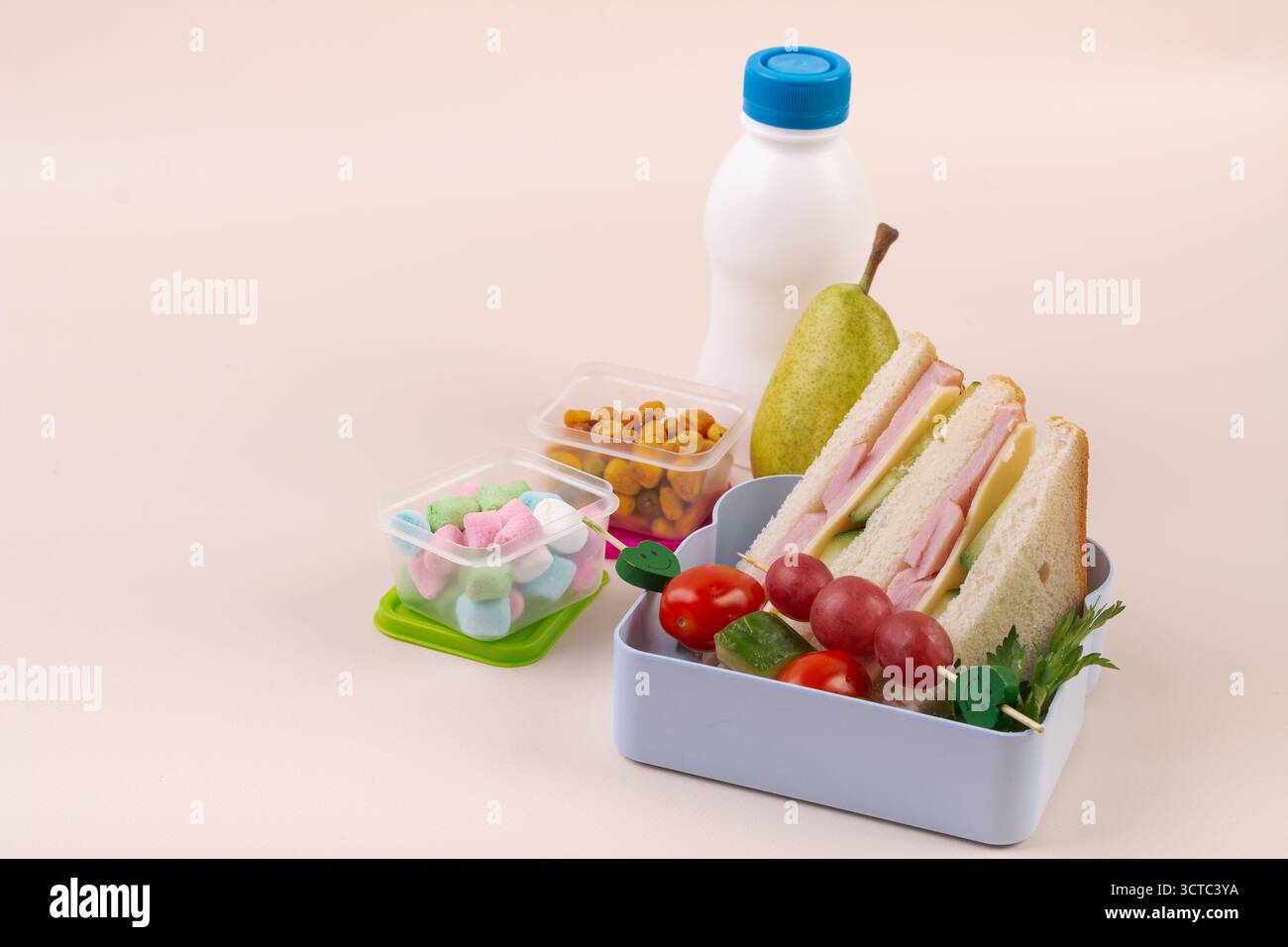 Gesundes Schulessen mit Sandwich und Snacks Stockfoto