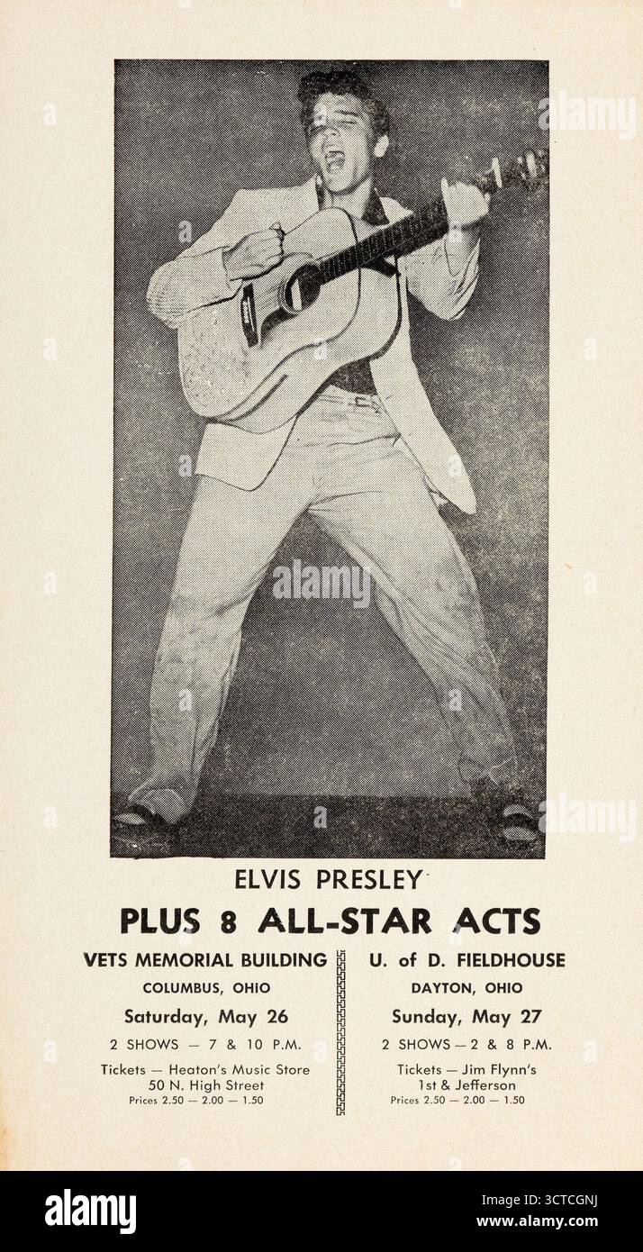 Elvis Presley – Frühjahr 1956 – Columbus and Dayton, Ohio Concert Flyer für vier Konzerte Stockfoto Elvis Presley – Frühjahr 1956 – Columbus and Dayton, Ohio Concert Flyer für vier Konzerte Stockfoto