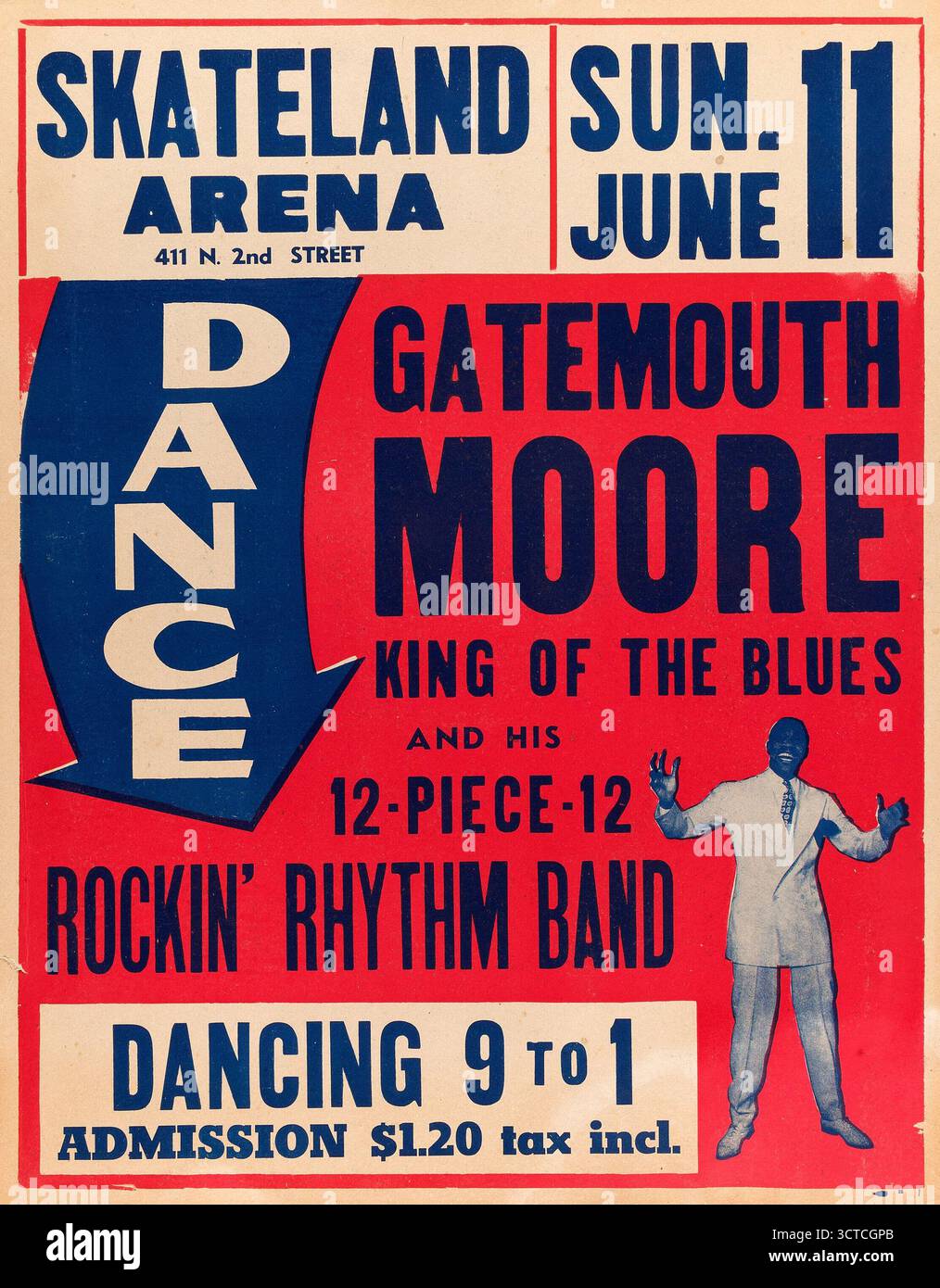 Gatemouth Moore „King of the Blues“, Skateland Arena, 11. Juni 1961 – Vintage-Konzertposter Stockfoto