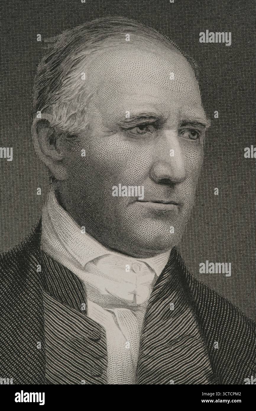 Sam Houston (Samuel Houston) (1793-1863). US-amerikanischer General und Staatsmann, der eine bedeutende Rolle in der Texas Revolution (1835–1836) spielte. Er war der erste und dritte Präsident der Republik Texas (1836–1838, 1841–1844) und einer der ersten beiden Personen, die Texas im Senat der Vereinigten Staaten repräsentierten. Hochformat. Kupferstich von W.J. Edwards (Fl. 1840-1863) aus einer Daguerreotypie. Details. Geschichte der Vereinigten Staaten von Amerika, von J. A. Spencer. Band II. Ausgabe in Barcelona, 1873. Stockfoto