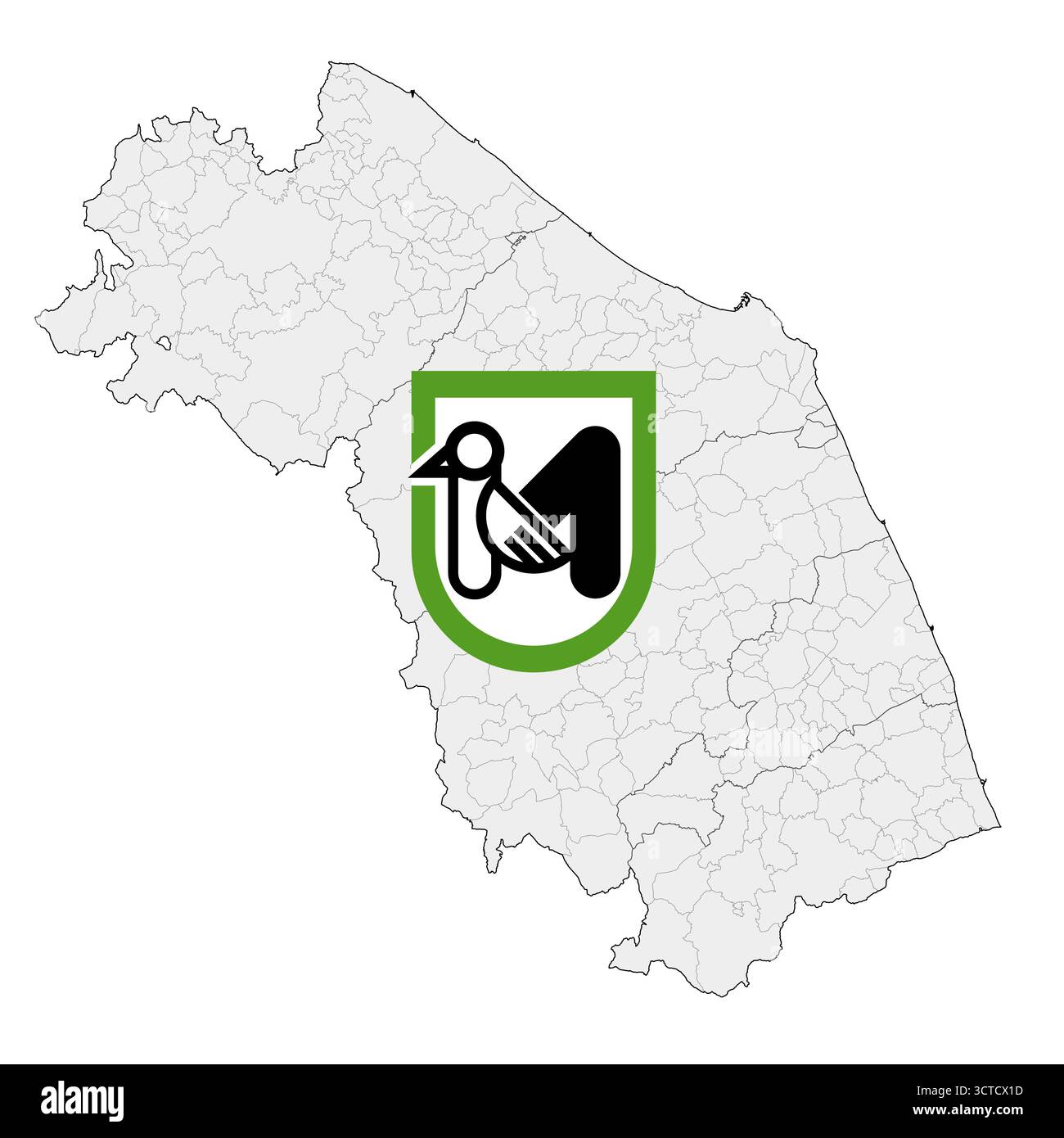 Regionales Wappen und Karte der Marken, Italien, Vektorillustration Stock Vektor