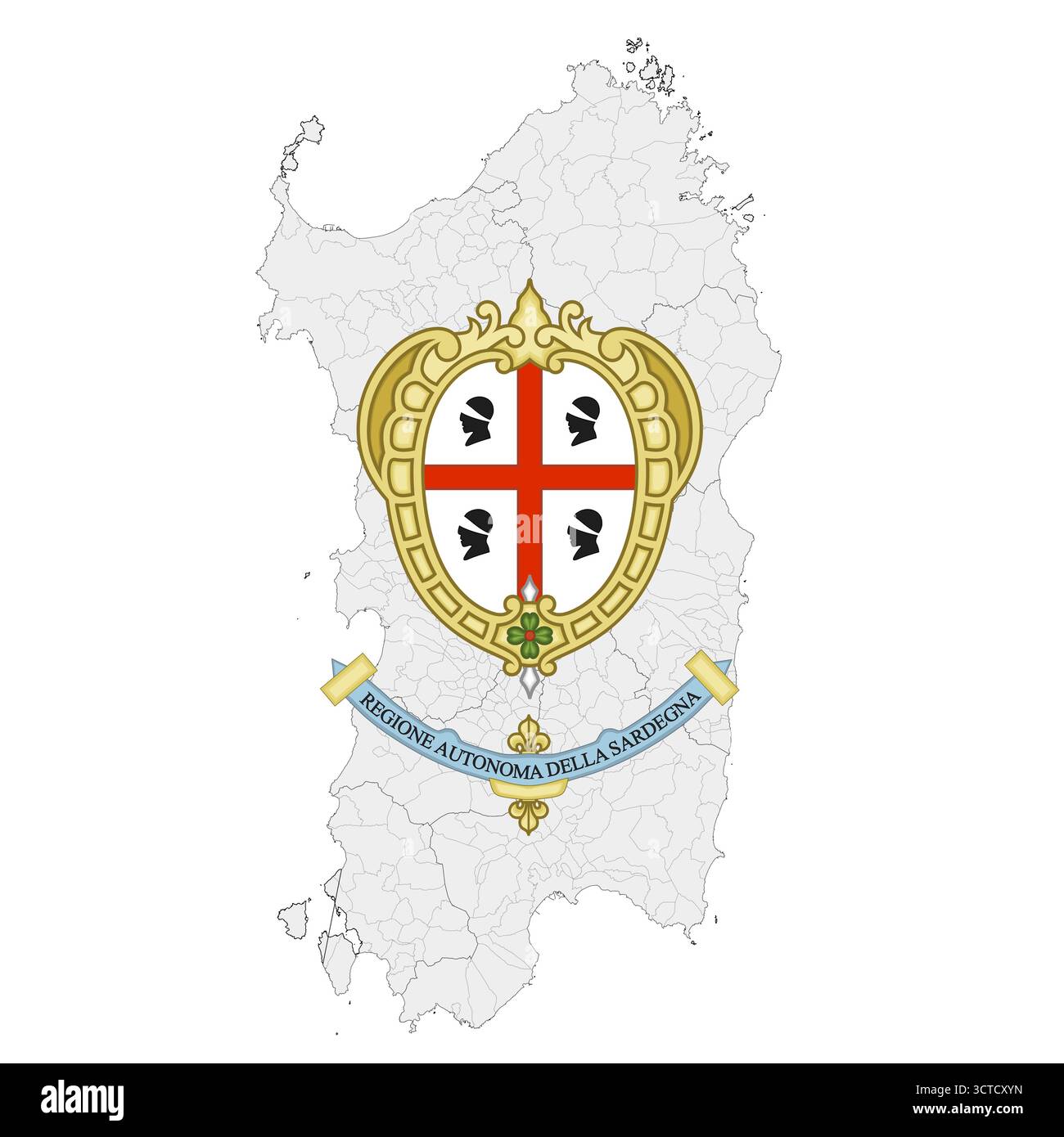 Sardinien, Sardegna regionales Wappen und Karte, Italien, Vektorillustration Stock Vektor