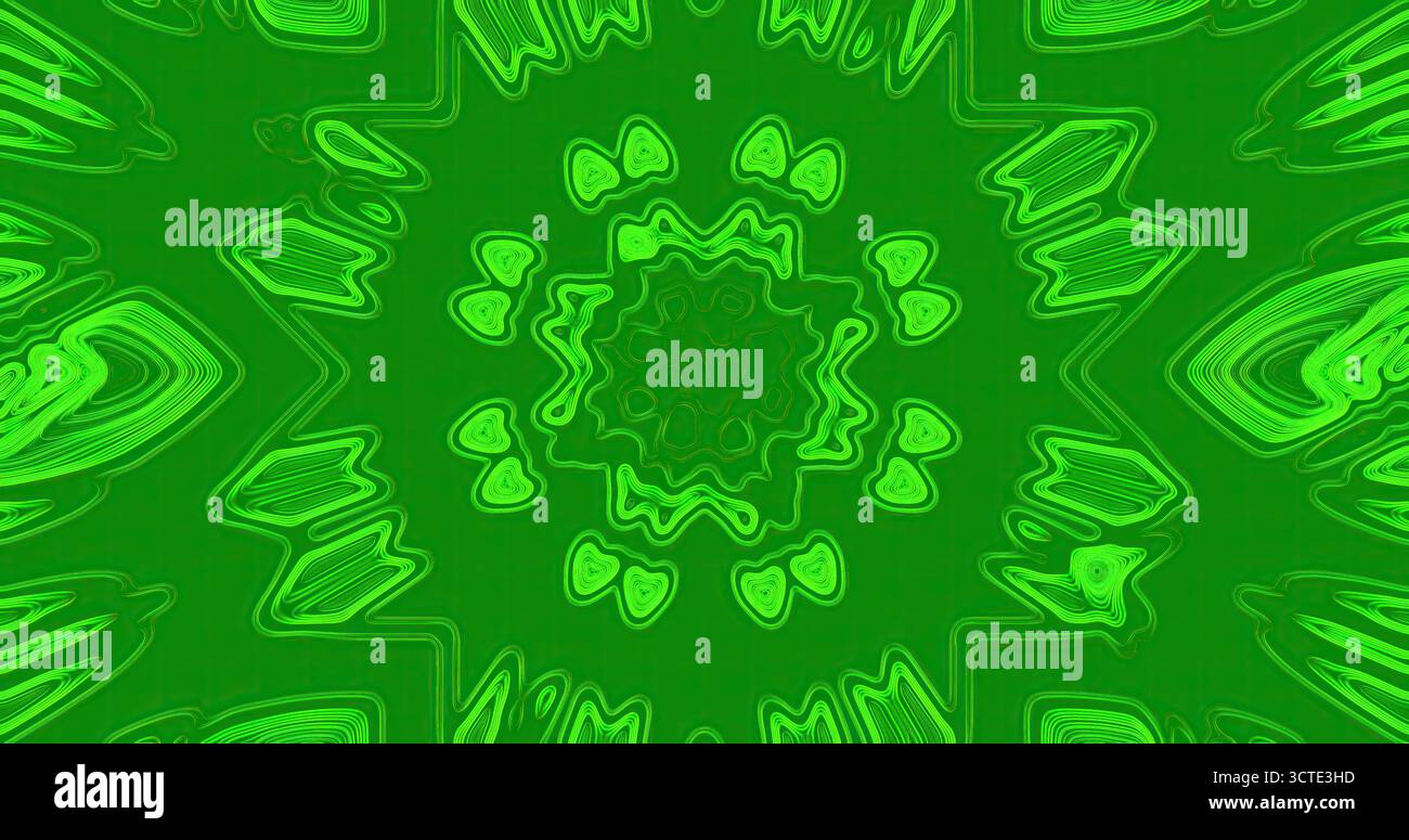 Wirbelnde Formen und Linien sorgen für ein auffälliges grünes Muster. Die kräftigen Farbtöne und fließenden Formen wecken ein Gefühl von Energie und Bewegung und zeichnen den Blick Stockfoto