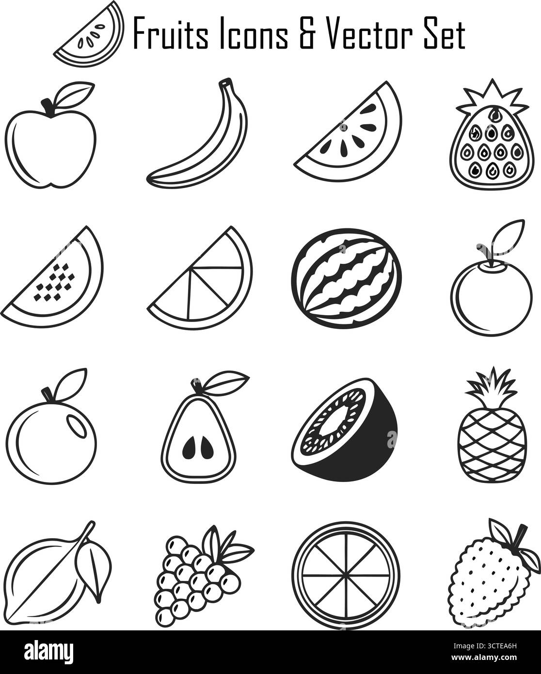 Bunte Früchte Icons Set, Fresh Healthy Food Vector Symbole, flache Design Sammlung von tropischen und lokalen Früchten Stock Vektor