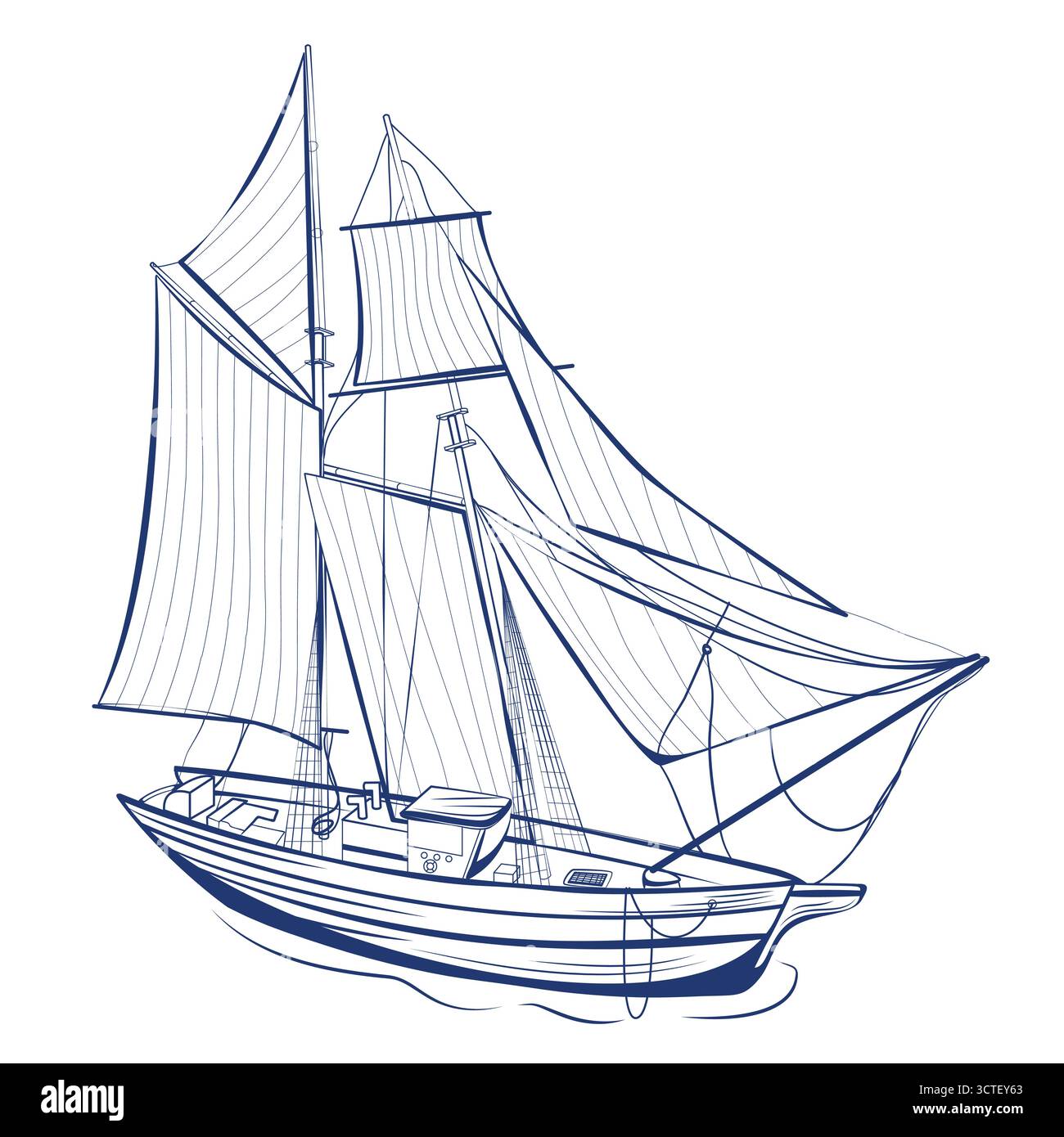 Vektorskizze Illustration von Vintage Schiff. Isoliertes nautisches Designelement für Seefahrten, Printposter, Retro-Dekor-Kunstwerke Stock Vektor