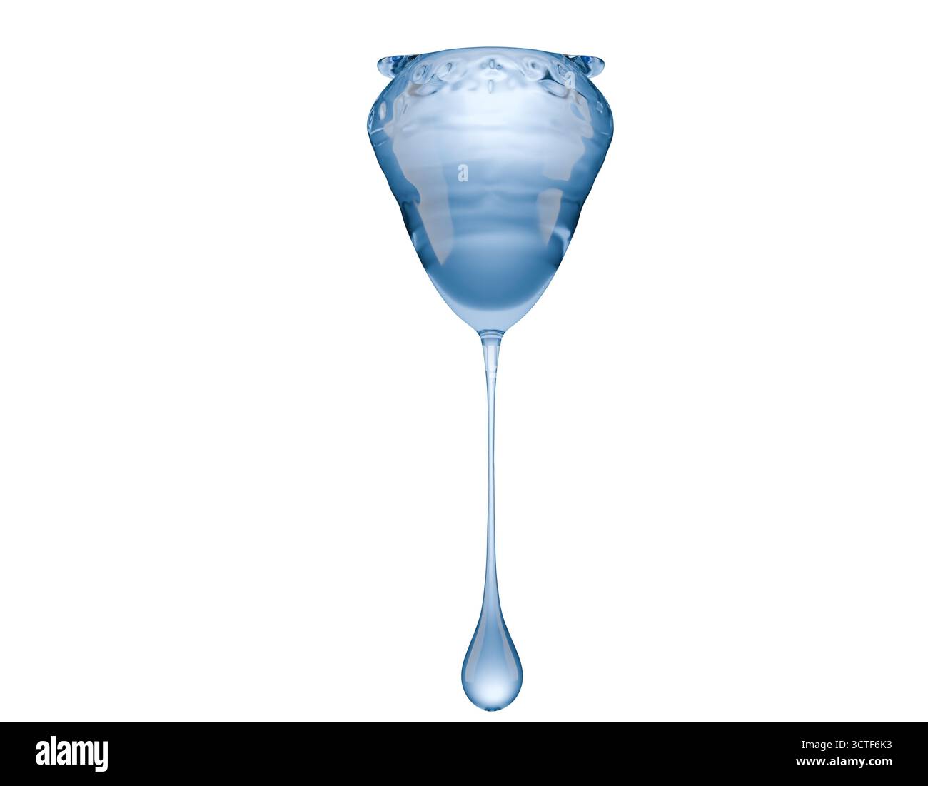 Blauer Wassertropfen in Form von Erdbeeren, isoliert auf weißem Hintergrund. 3D-Rendering. Stockfoto