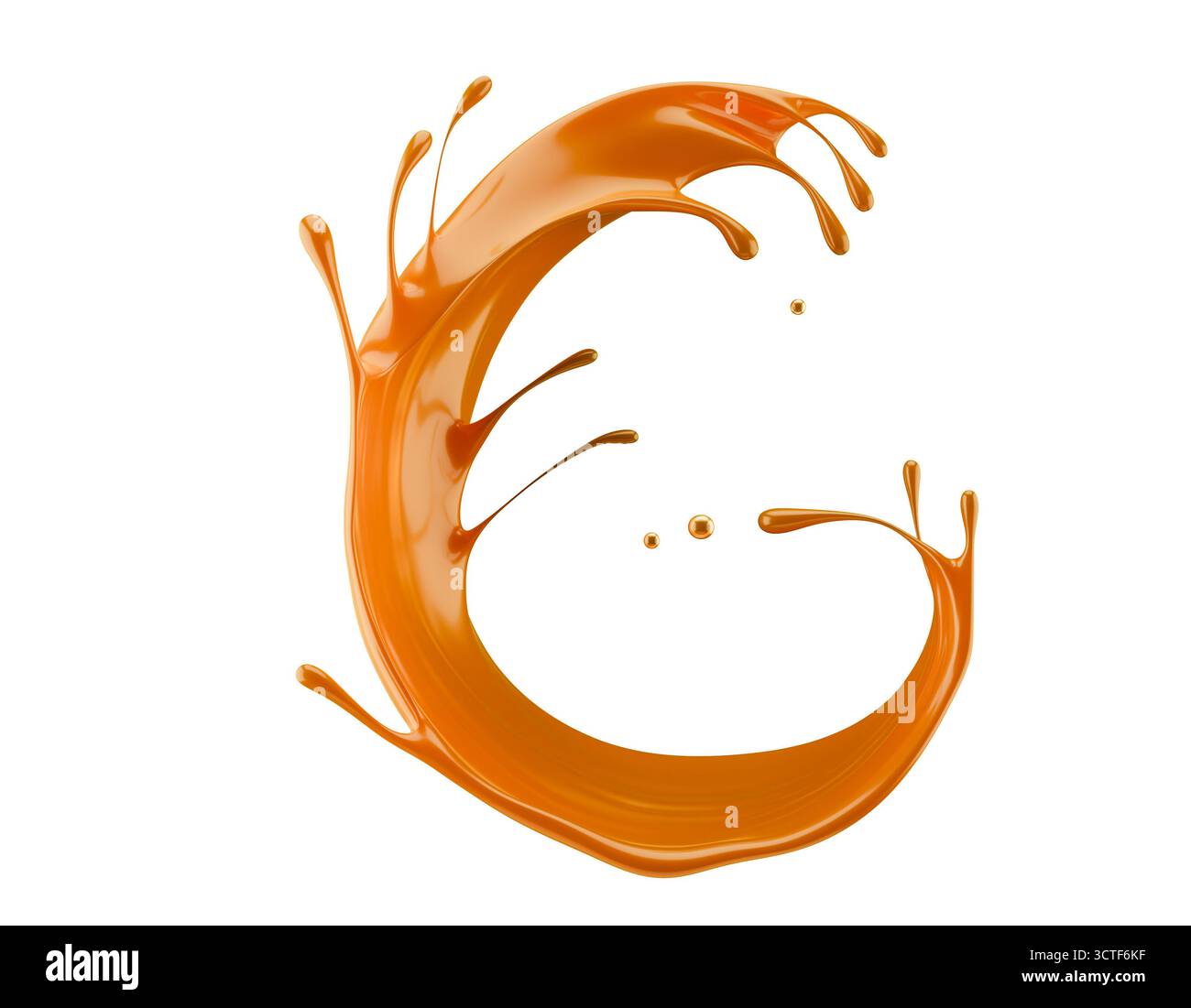 Karamellspritzer isoliert auf weißem Hintergrund. 3D-Rendering. Stockfoto