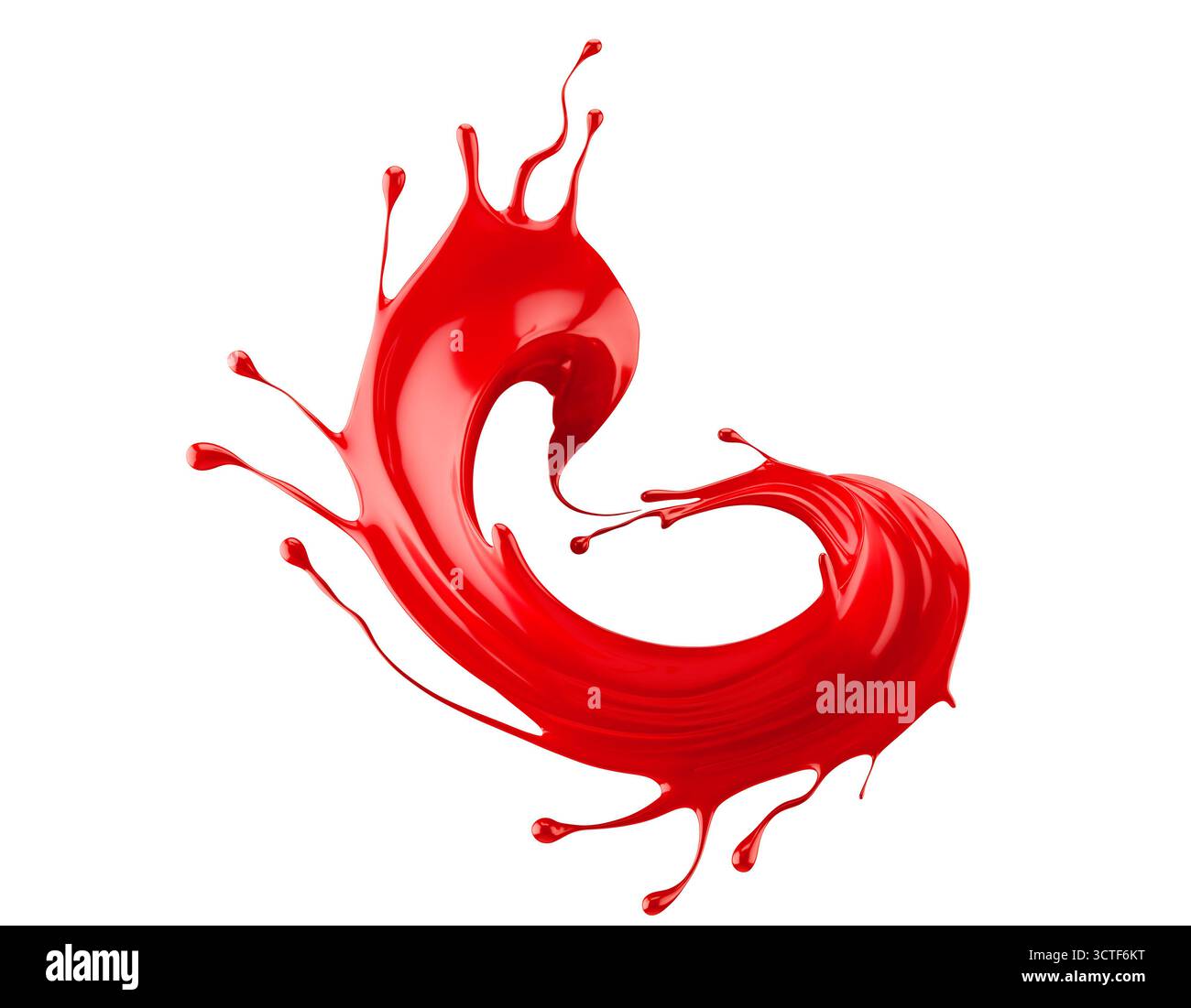 Rote Farbspritzer auf weißem Hintergrund. 3D-Rendering. Stockfoto