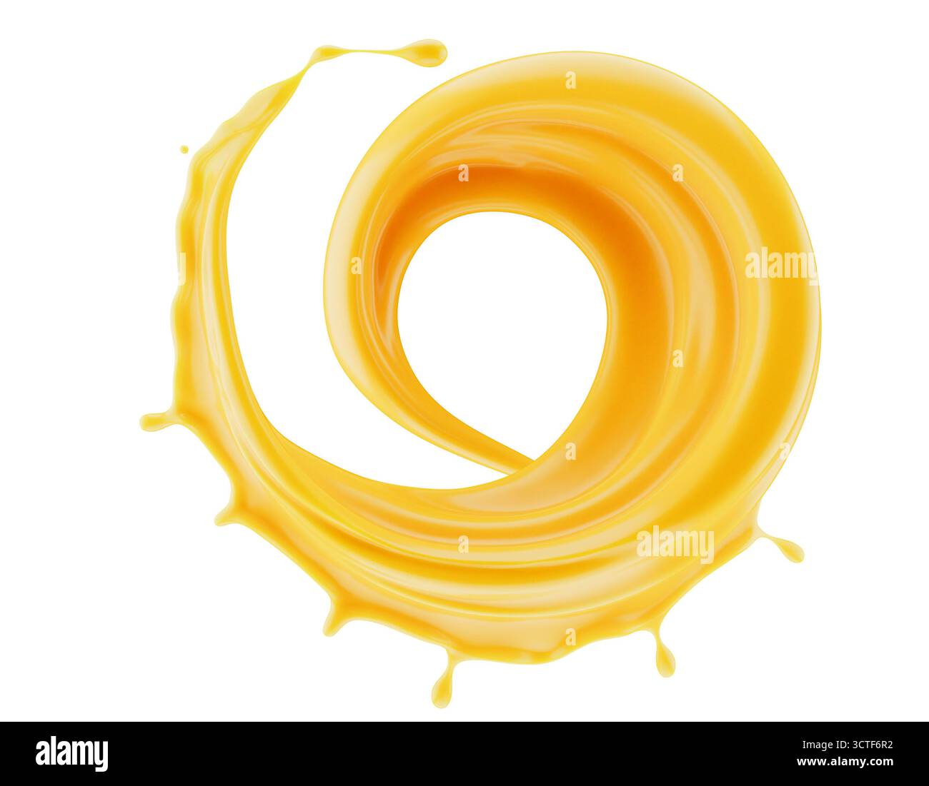 Abstrakter orangefarbener Spritzer auf weißem Hintergrund. 3D-Rendering. Stockfoto